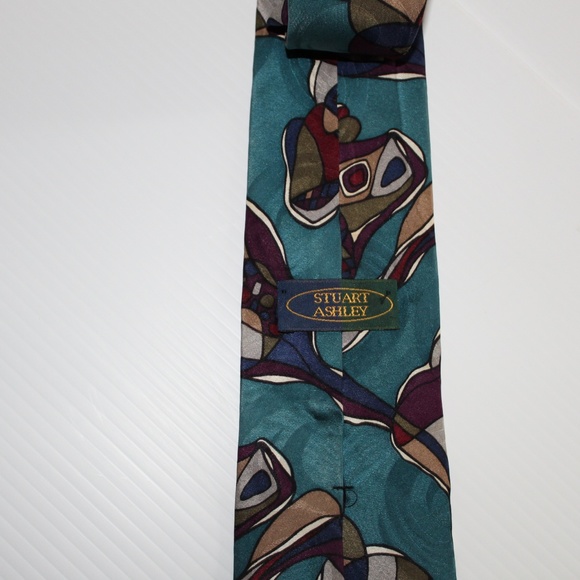 Mens Tie, Stuart Ashley, Abstract Aqua, 100% silk - Picture 3 of 5